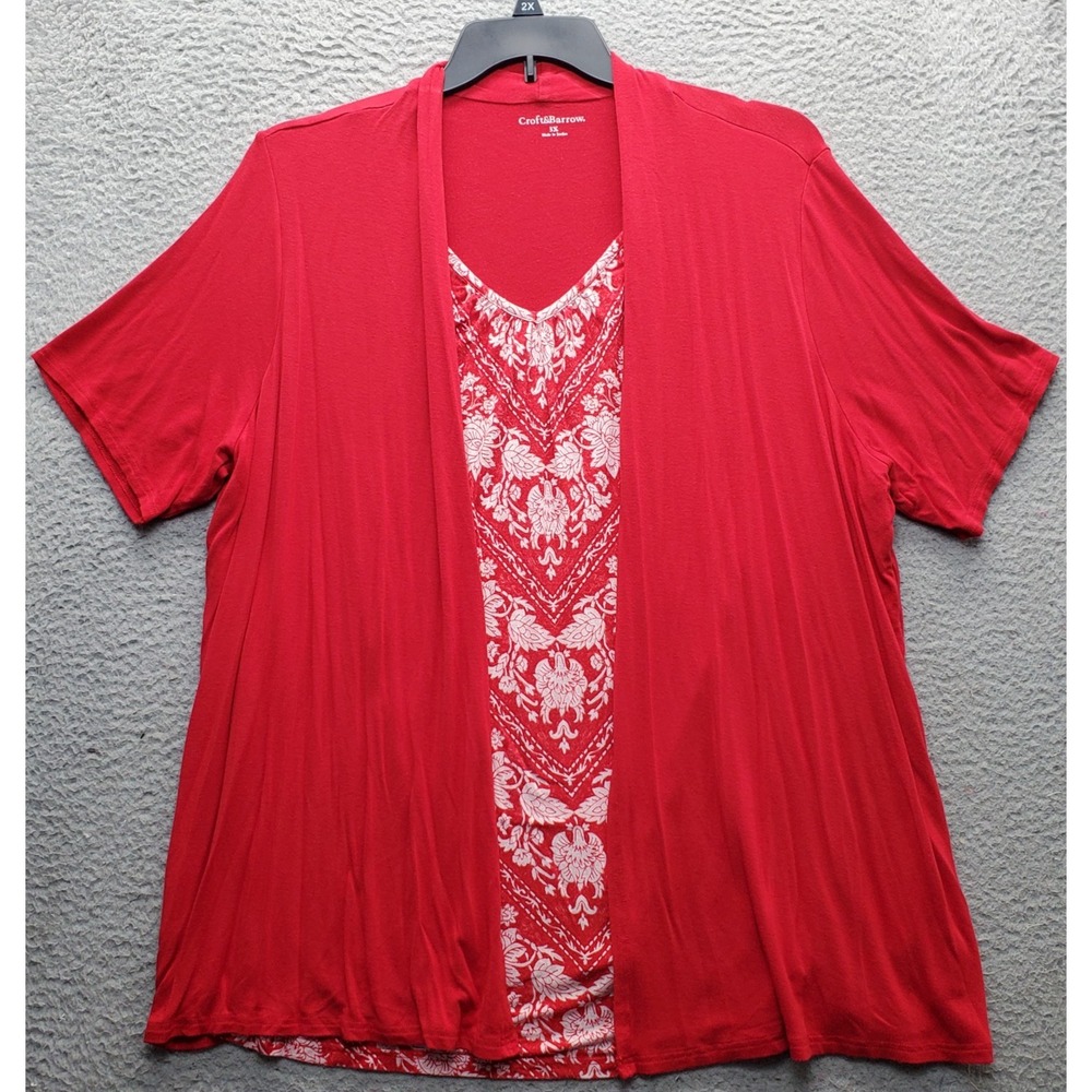 Croft & Barrow Blouse Top Womens 3X Multi Floral Short Sleeve Stretch Open Front